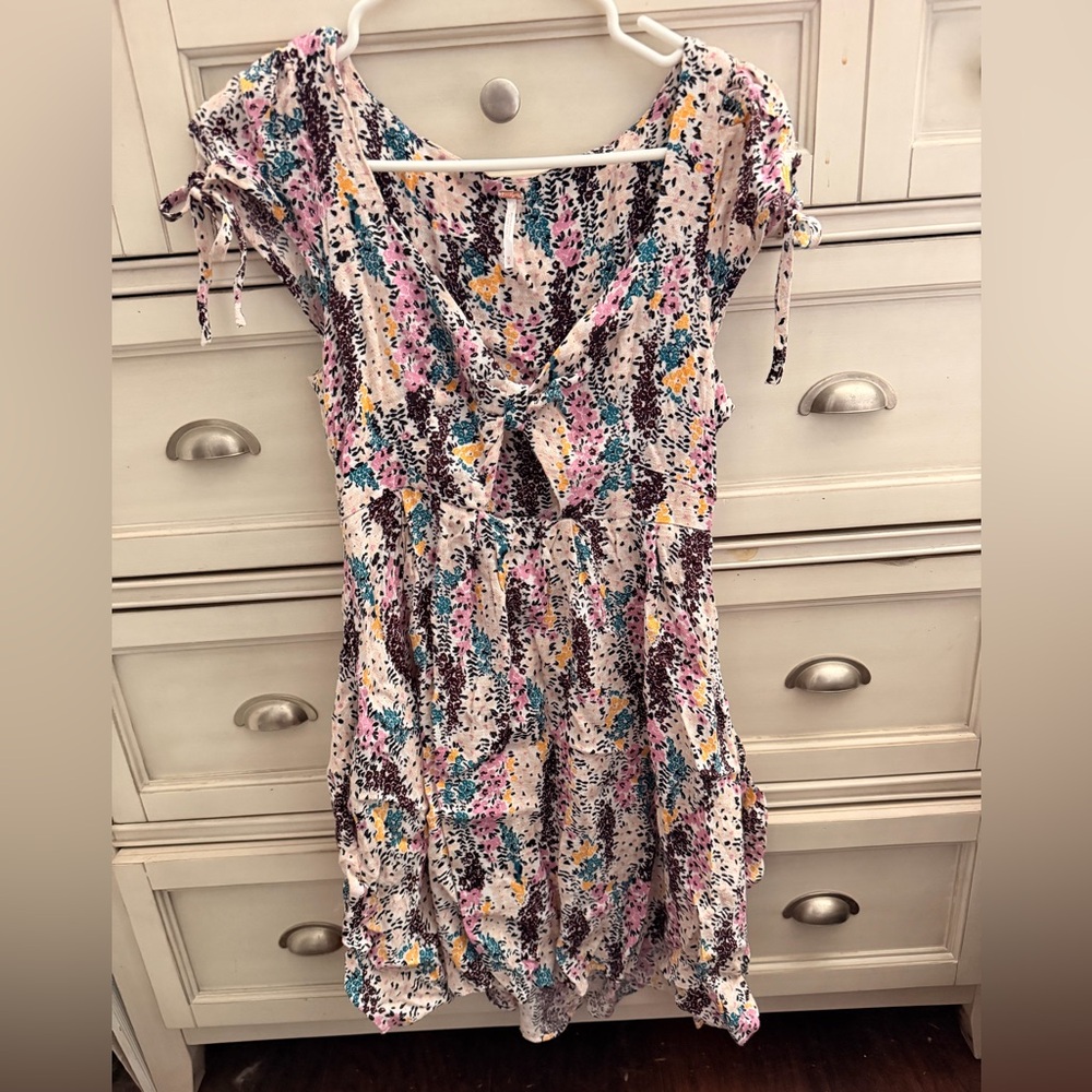 Free People Floral Cutout Mini Dress in Pastel Multi Size M